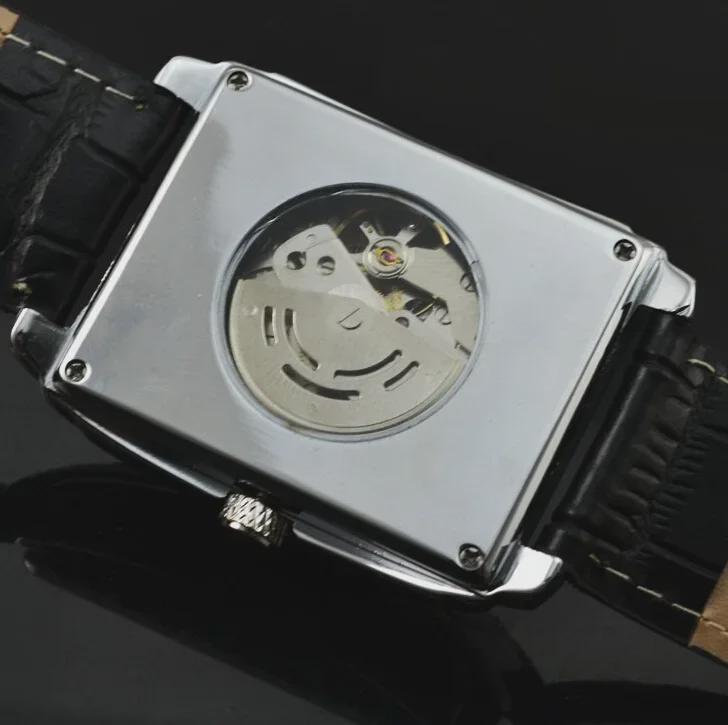 Pánské hodinky s kalendářem s automatickým obdélníkovým koženým řemínkem GOER