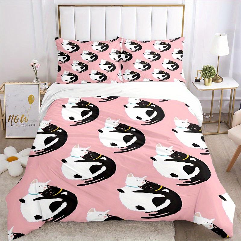 3pcs Cat Hug Pattern Bedding Set, Breathable and Soft, Suitable for All Seasons, Ideal for Home Use, Suitable for Bedroom Decor 21148