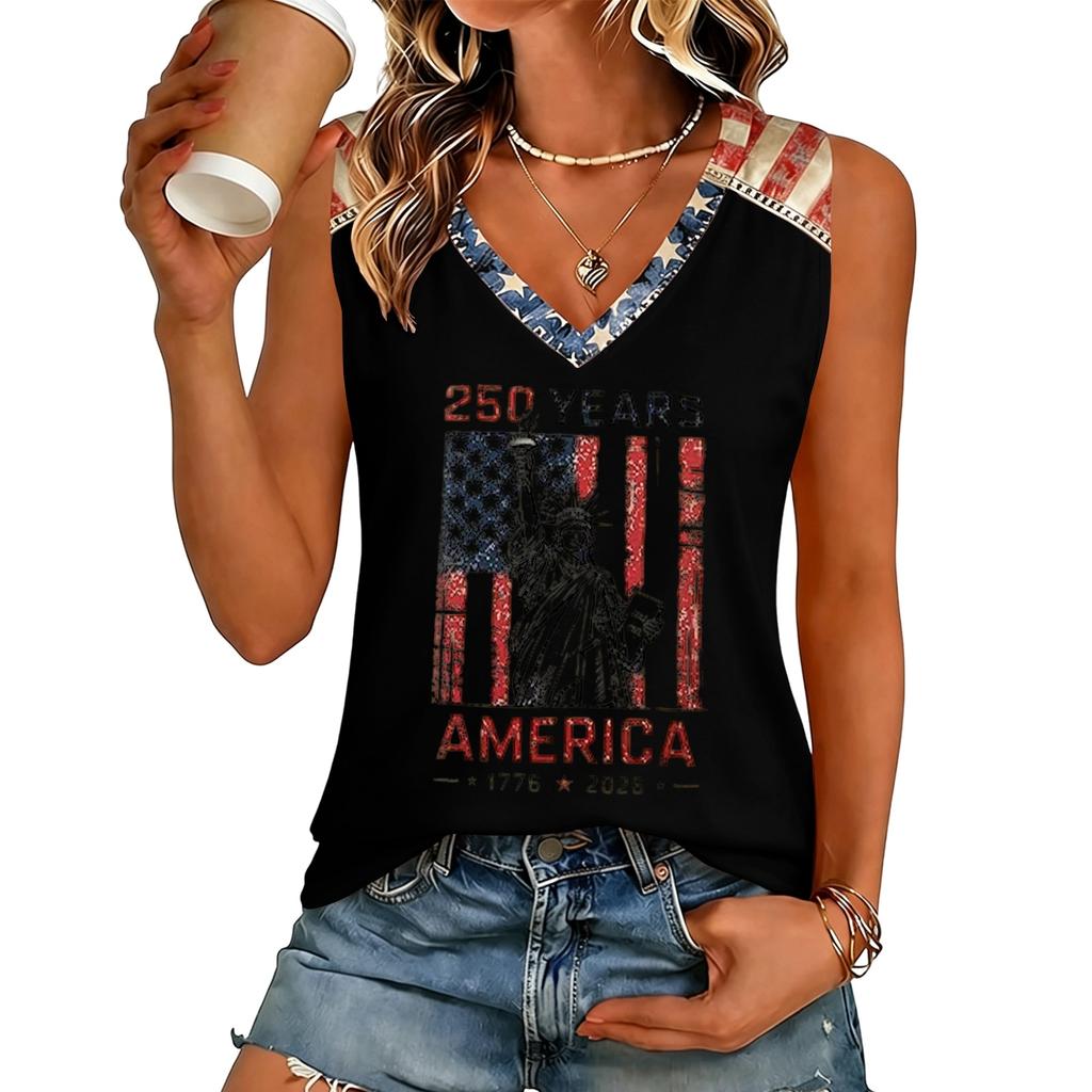 Women’s V Neck Casual Short Sleeve T Shirt Top with Letter Print Loose Fit Style Lightweight Comfortable