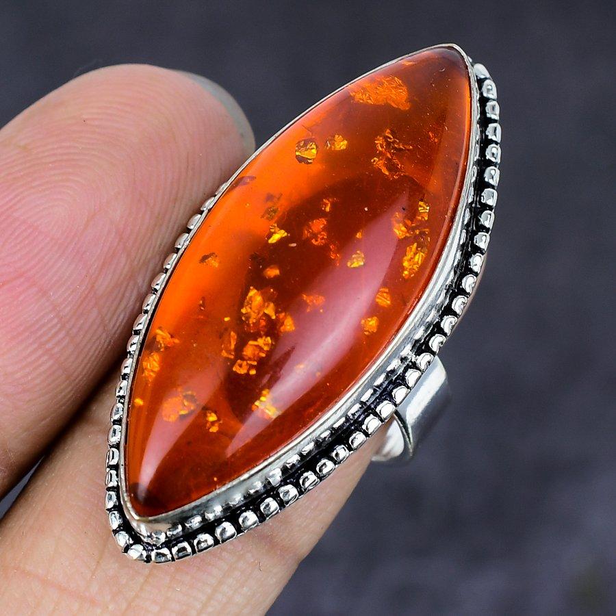 Pietra Preziosa Ambra Baltica Argento Sterling 925 Gioiello Anello Misura 8