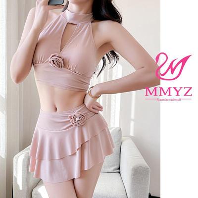 Solid Color Skirted Swimsuit: Split Design, Tummy-Covering, Fairy Style, Slimming, Conservative, Fresh Look for Women