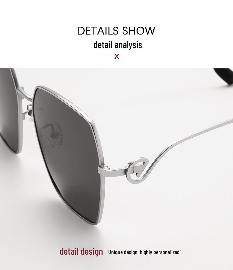 Polygon Metal Sunglasses 8719: Stylish Large Frame, Slimming, UV Protection, Polarized.