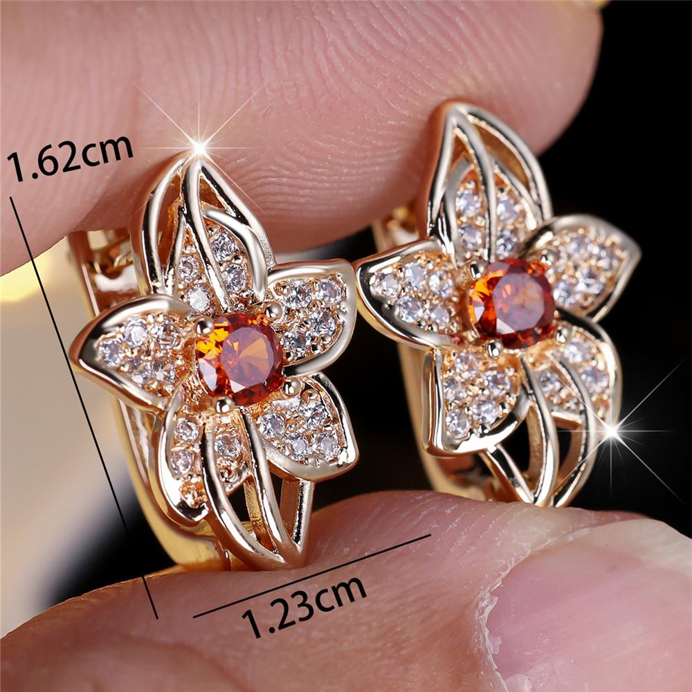 Cute Water Blue Red Zircon Hoop Earrings Female Luxury Crystal Rose Gold Color Wedding  For Women