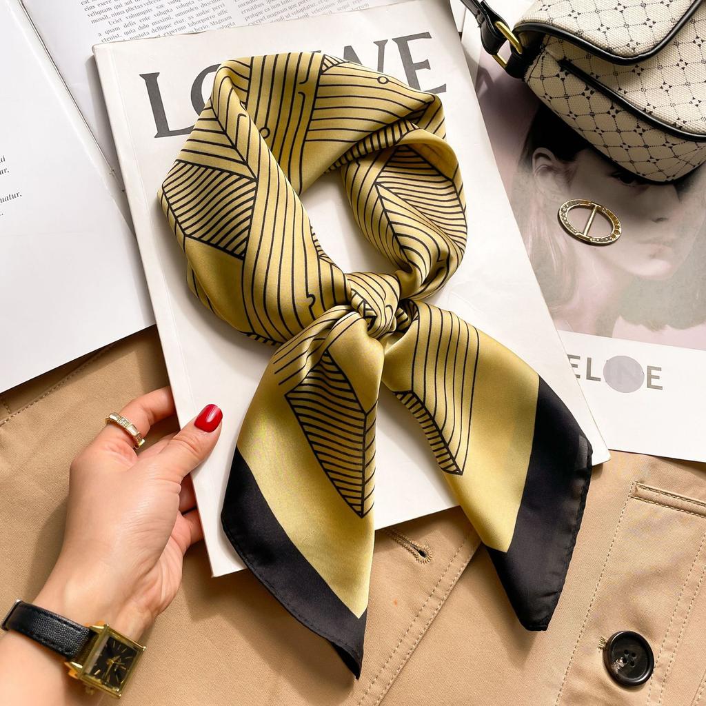 Paisley Houndstooth Printed Square Scarf Coffee Thin Smooth Neck Scarf Vintage Sunscreen Headscarf For Women 70cm