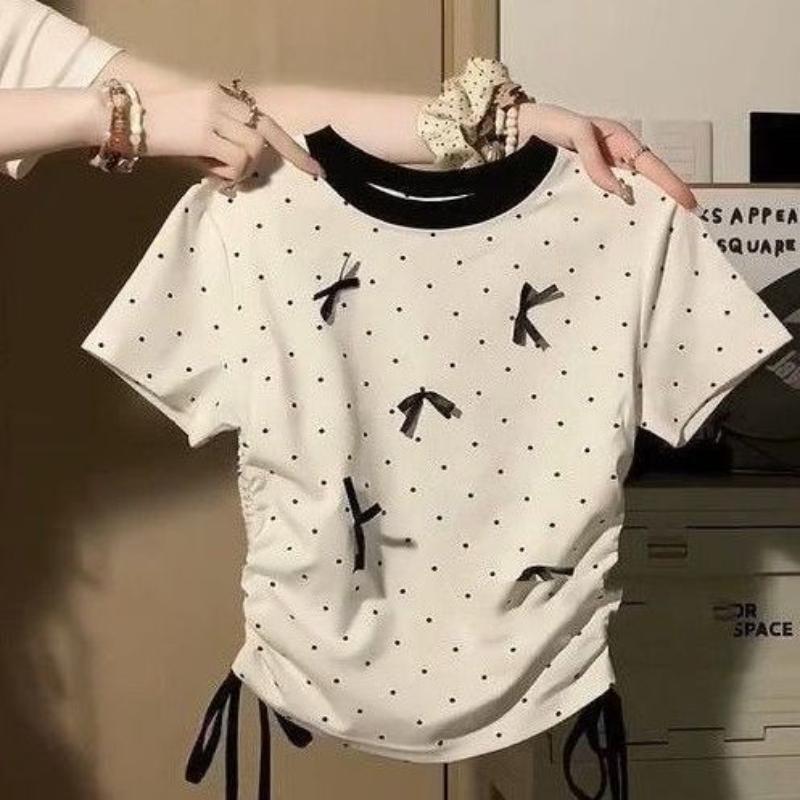 Girls T-shirts Dot Fashion Women's Tees Short Sleeve Printed Tops