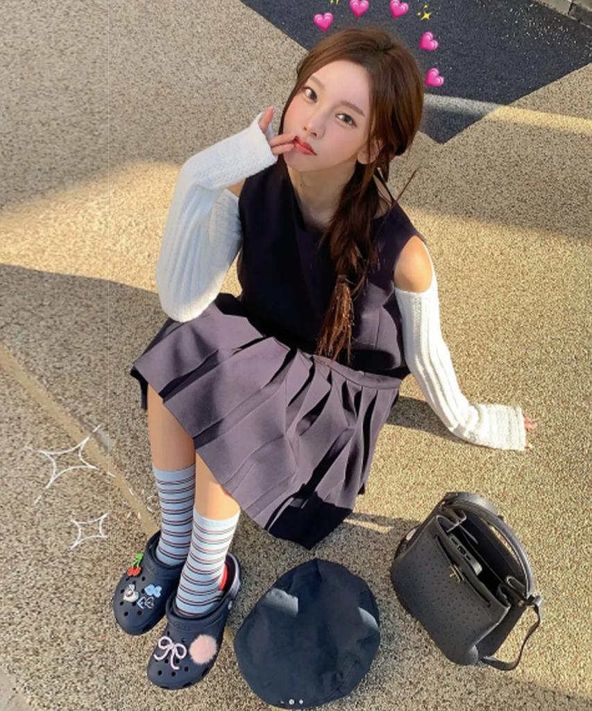 General Idea Pleated Skirt Mini Dress [Navy] / Gf1Lop503