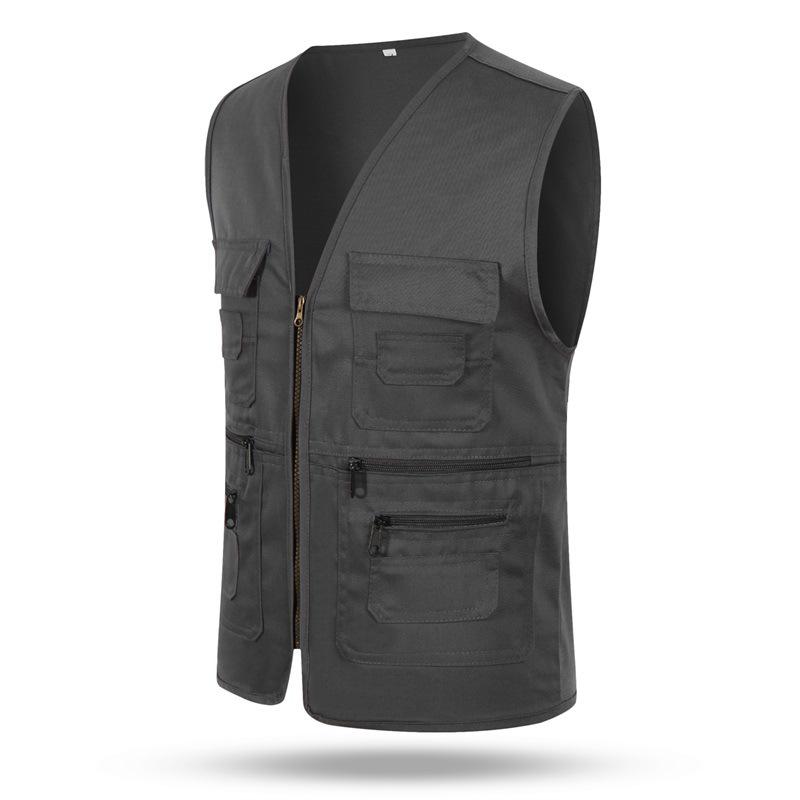 

Multi-Pocket Vest for Photography, Film, Reporter, Advertising, Caregiver, Fishing – Customizable with Print/Embroidery L темно-сірий колір