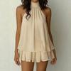 2026 summer neck sleeveless dress for women, double-layer ruffle edge loose and thin black short skirt