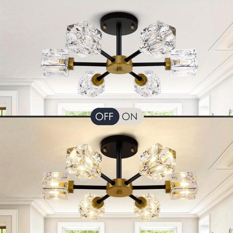 6-light Crystal Semi Embedded Ceiling Light Fixture