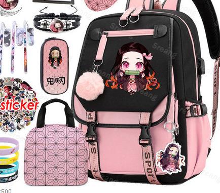 Backpack Fashion Polyester Student Schoolbag Oxford Cloth Cartoon Children'S Backpack Satchel Pencil Case Set