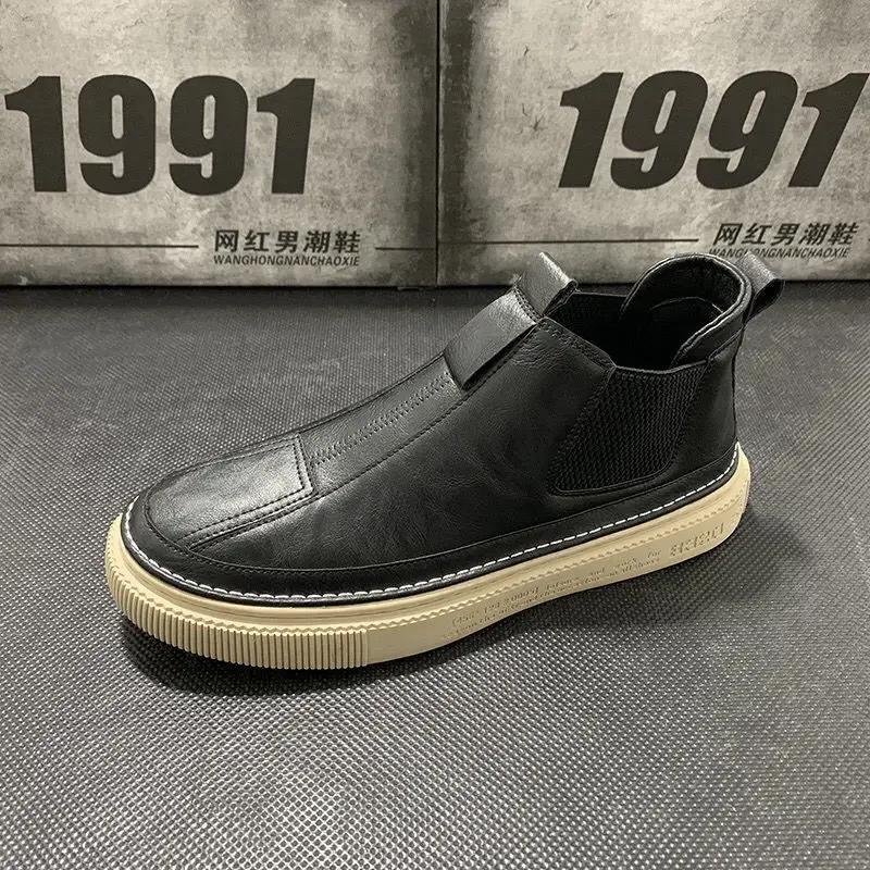 

Men Winter Spring Autumn Casual Boots Leather New Casual Ankle High top Flat Shoes Plush Fashion Warm Protection for Cold Weather Conditions 41