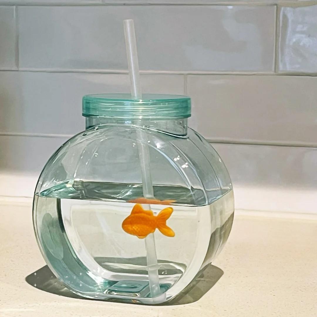 

Large Capacity Fish Tank Water Cup with Straw Office Lady Style Anti-Fall And Explosion Proof Cute Design .3L Capacity