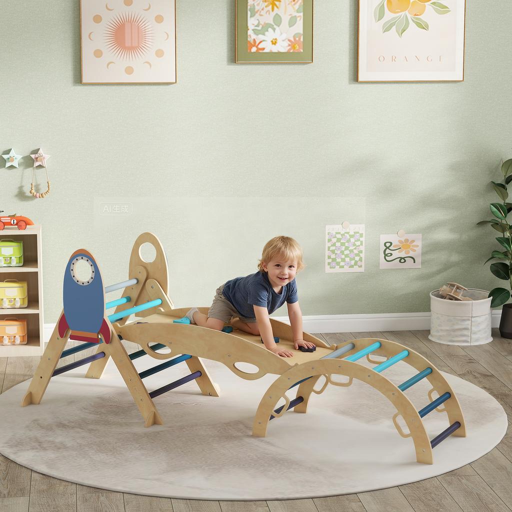 Montessori Climbing Triangle Rocket, 8-in-1, Arch, Ramp, 18-48 Months, Blue