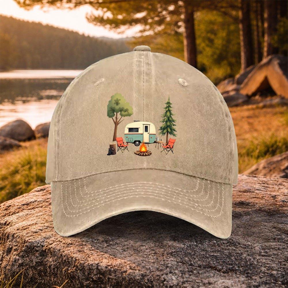 Casual Camping RV Pattern Washed Baseball Cap for Golf Outdoor Activities Unisex Unisexs Hat