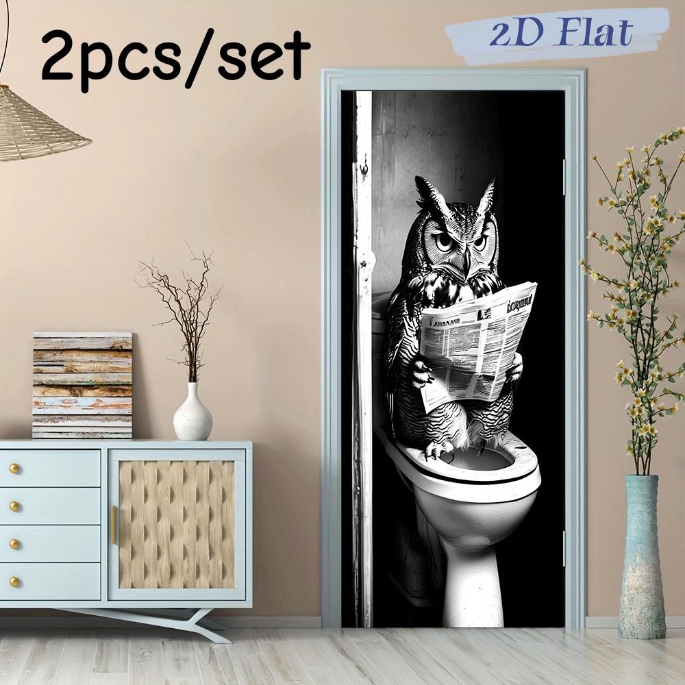 

2pcs Creative Fun Owl Reading Newspaper Sitting Toilet Wall Stickers Personalized Bathroom Decoration Stickers Self Adhesive Rem (as the picture,38.5x200cmx2)
