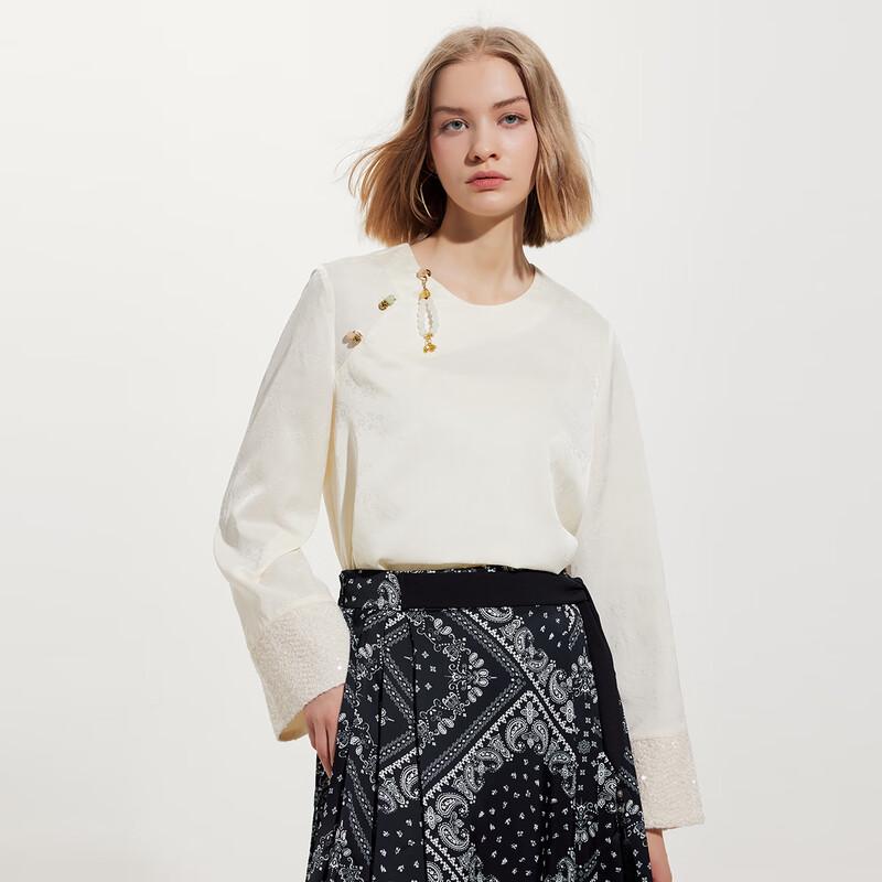 Shetu New Chinese Style Jacquard Long Sleeve Shirt L