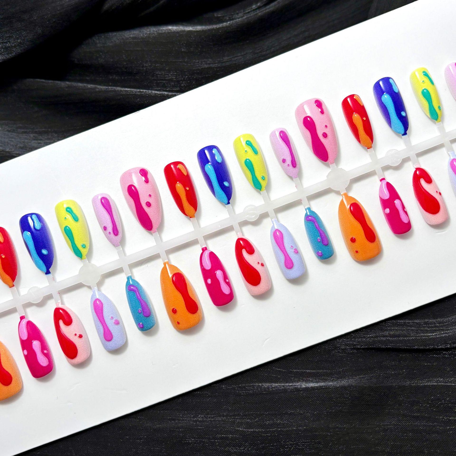 

Colorful Press on Nails Almond Fake Nails with Designs Reusable False Nails Press ons Glossy Full Cover Acrylic Glue on Nails Stick on Nail for Women