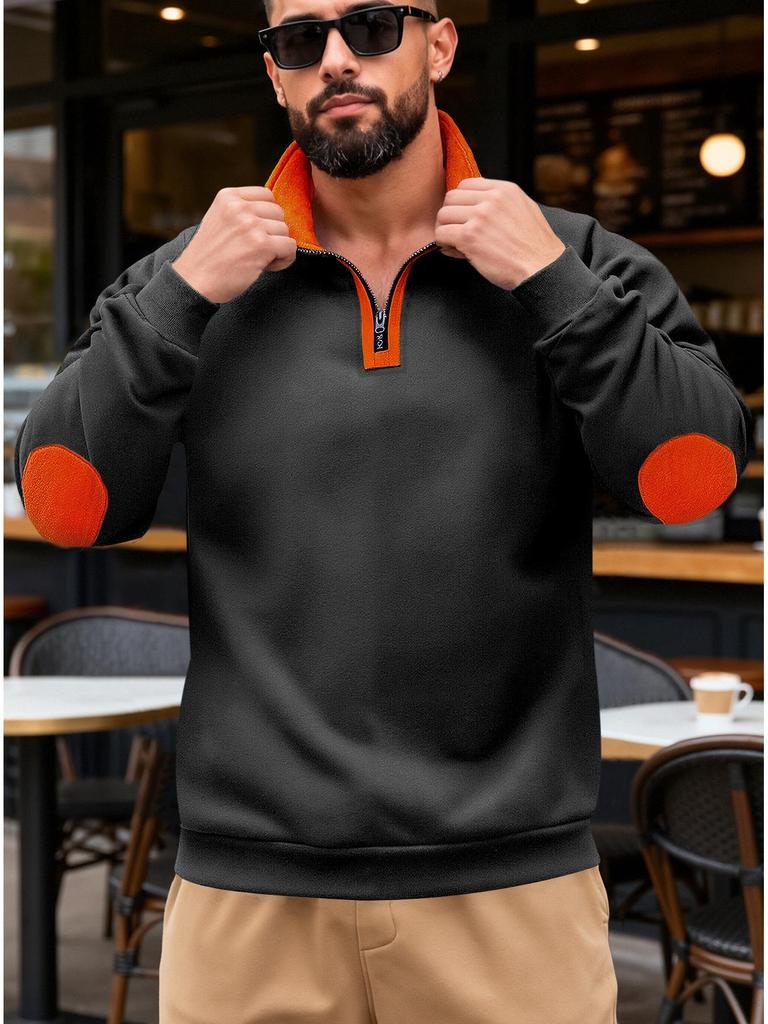 Pánská mikina Henley se stojáčkem, barevnými bloky, na zip, s výšivkou a dlouhým rukávem