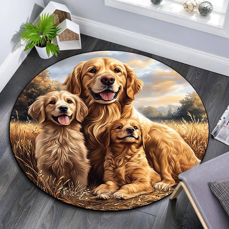 Golden Retriever Round Area Rug,Carpet Rug for Living Room Bedroom Sofa Playroom Decor,Non-slip Floor Mat