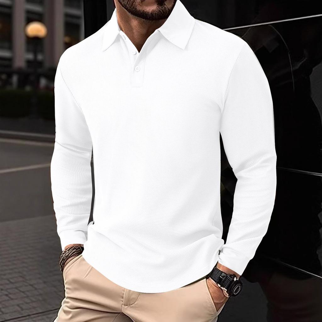 Plain-coloured men’s polo shirt with a turn-down collar and long sleeves