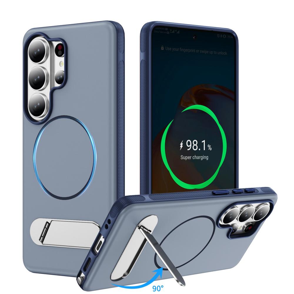 Frosted Magnetic Metal Holder Phone Case For Samsung S26 S25 Ultra S24 S26 S23 Plus S25 FE For Magsafe Wireless Charging Cover