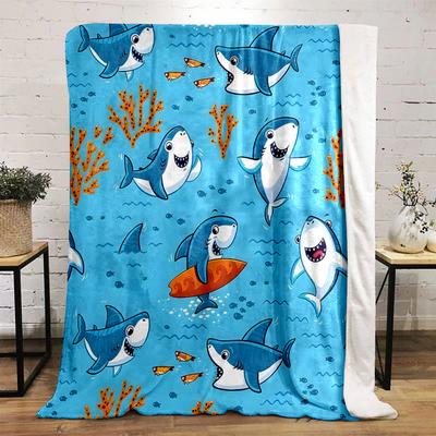 Playful Cartoon Sharks Adventure Print Blanket Soft and Cozy Perfect for the Living Room Bed Sofa or a Nap,gift
