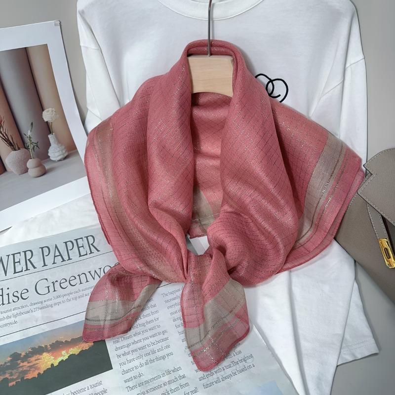 90 square scarf silk scarf women's new fashion color matching versatile neck protection scarf scarf simple gold thread scarf yarn shawl