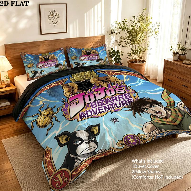 Jojos Bizarre Adventure Pattern Bedding Quilt Set Quilt Cover Pillowcase Home Birthday Gift(1 * Duvet Cover + 2 * Pillowcase, Without Core)
