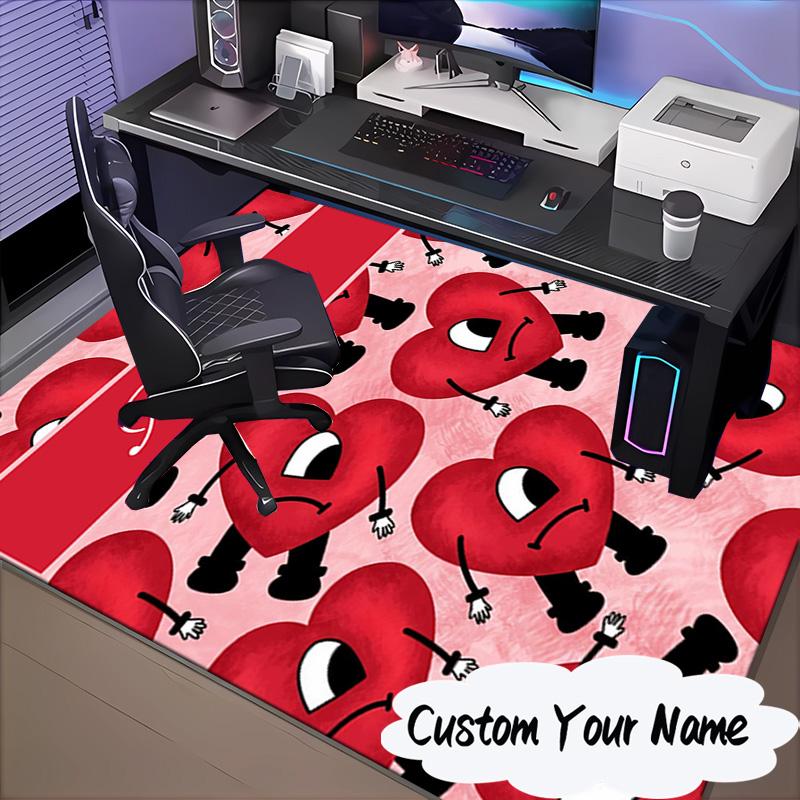 Custom Name Heart Bad Bunny Journal Rug for Living Room, Game Rooms, Office, Bedroom, Floor Mat Playful Design, fan gifts Christmas decor