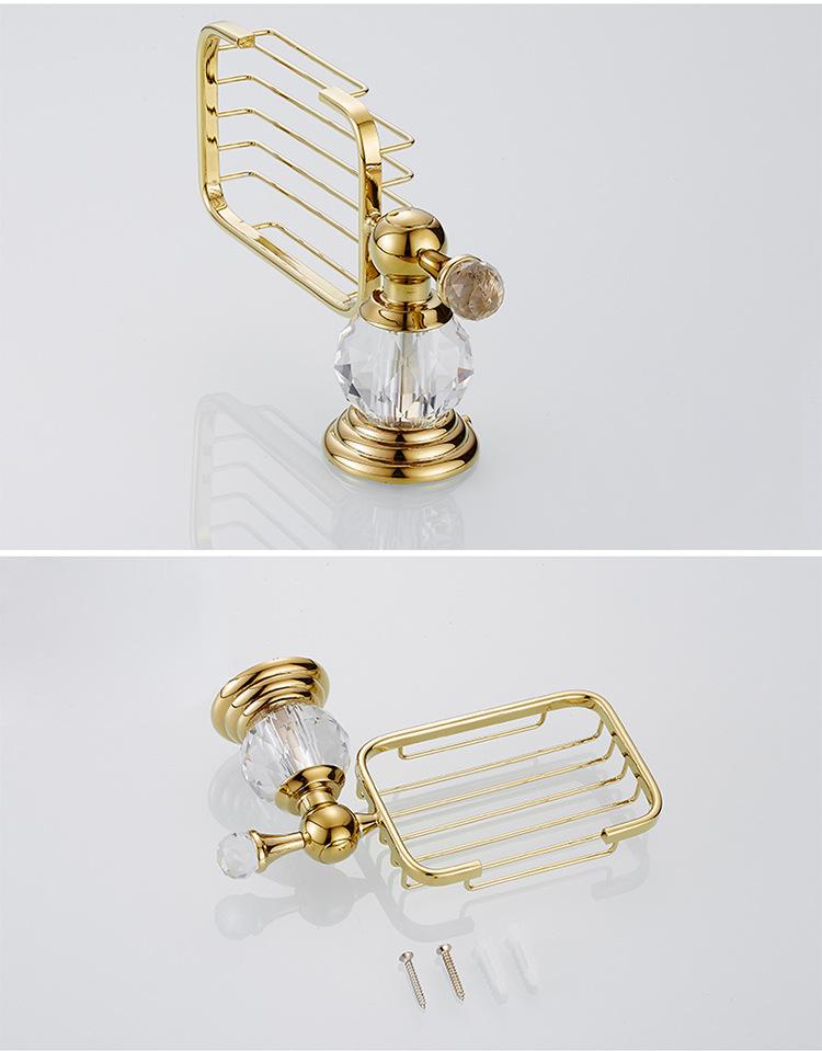 Crystal Soap Net Stand, Gold Toilet Bathroom Accessories Zinc Alloy Hanger Wall Mounted with Soap Disher Retro Design Shelf