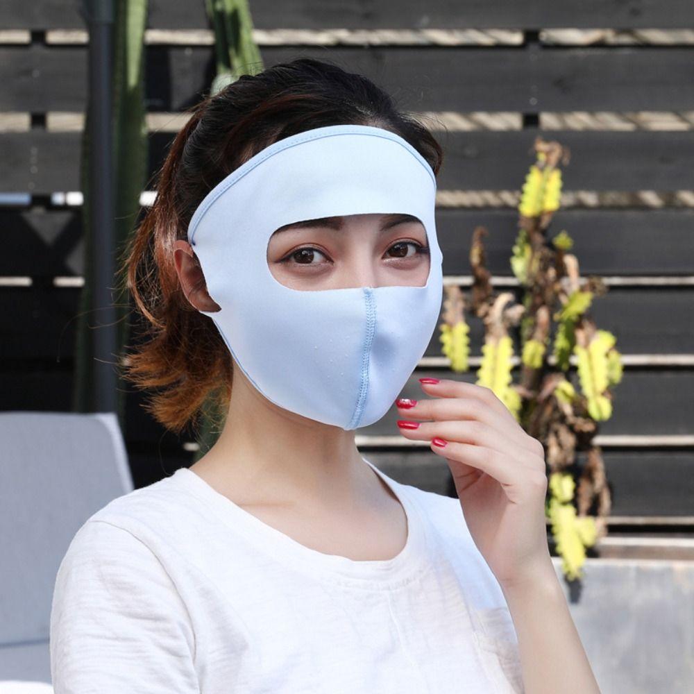 Anti-UV Face Gini Mask Pure Color Driving Face Cover Ice Silk Sunscreen Mask Ladies/Girls