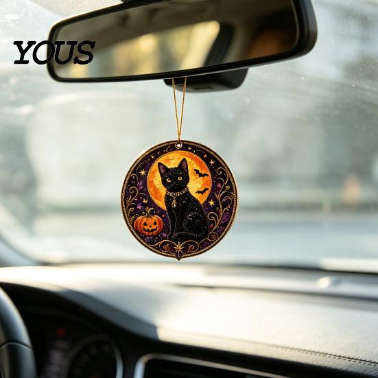 Symbolic Love Keepsake Black Cat Pearl Diamond Art Painting Ornament, 2D Flat Acrylic Cute Piece Hanging Suncatcher, Beaded Pattern Window Wall