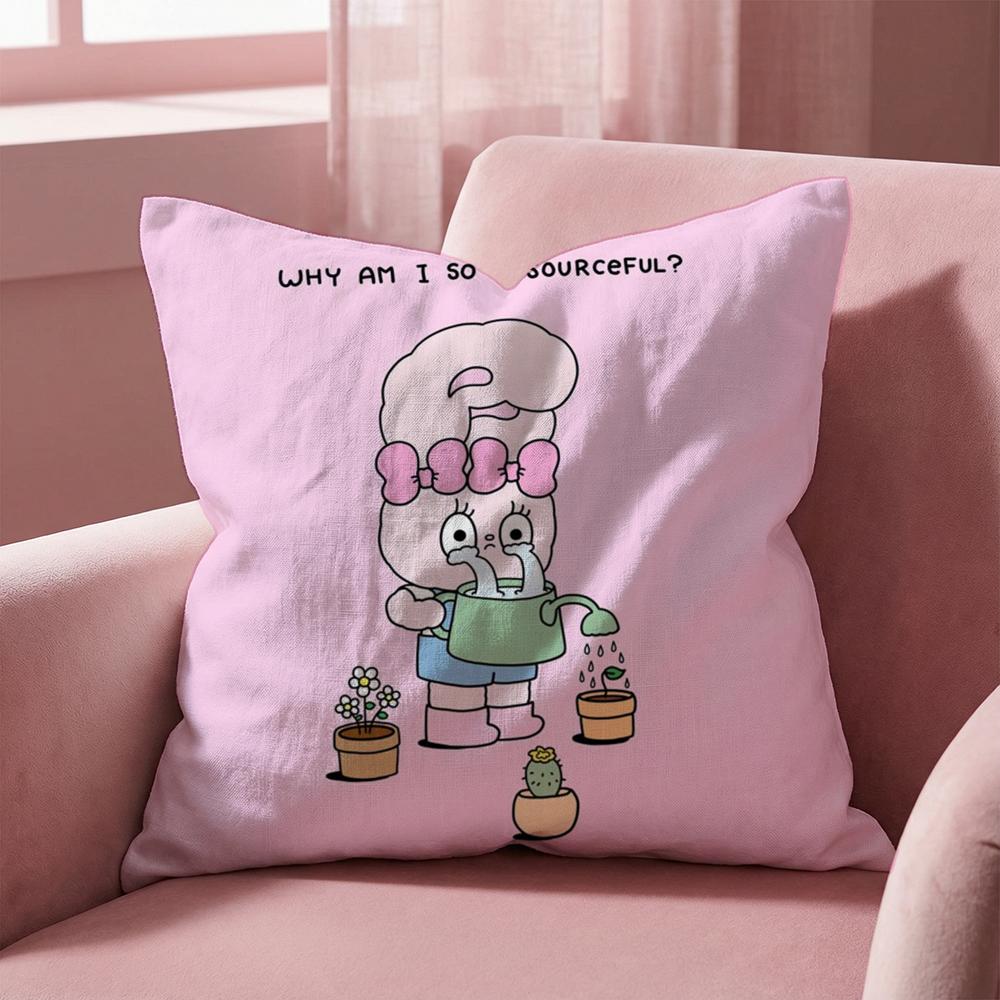 Cute E-Esther Bunny Pink Cushion Cover Multi-Scene Pillow Cover for Home & Car - Reversible, Soft & Durable for Daily Use