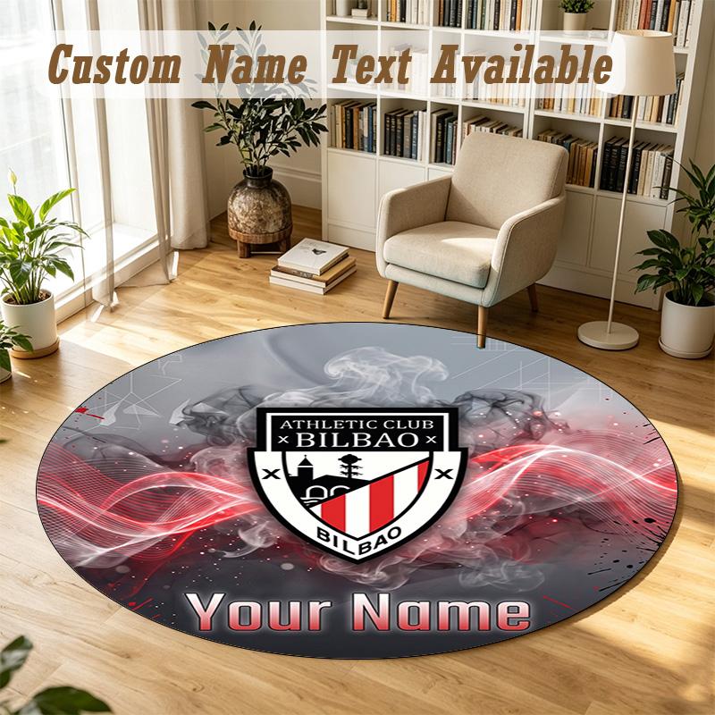 Round Rug Custom NameAthletic Bilbao Football Pattern Non Slip Carpet Home Floor Decor