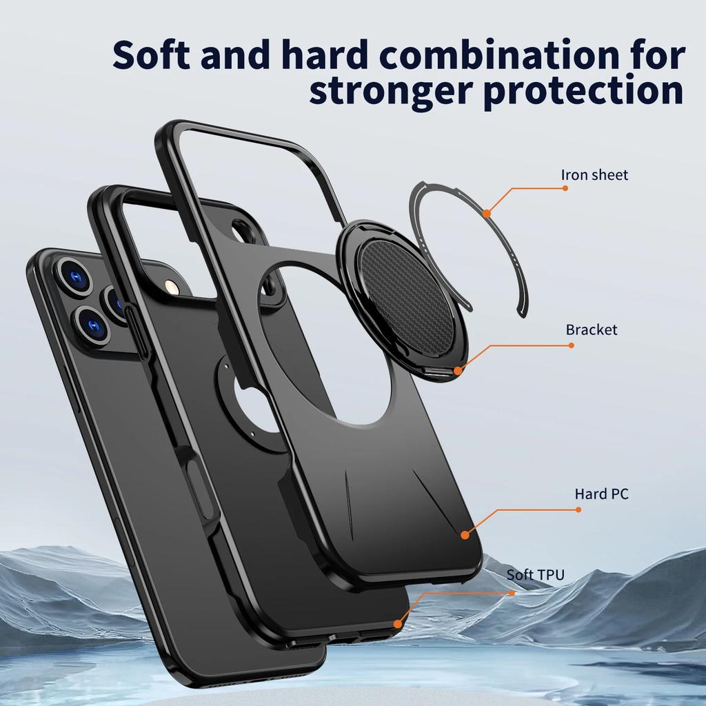Etui z magnetycznym uchwytem 360° na iPhone 17 14 15 16 Plus 12 13 17 Pro Max do bezprzewodowego ładowania Magsafe, pancerne, wstrząsoodporne