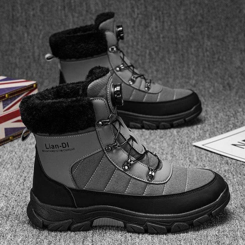 Large Size High-top Mens Cotton Shoes Snow Boots Keep Warm Plush Lining Breathable Waterproof Fabric Non-slip Soles Safe Shoe