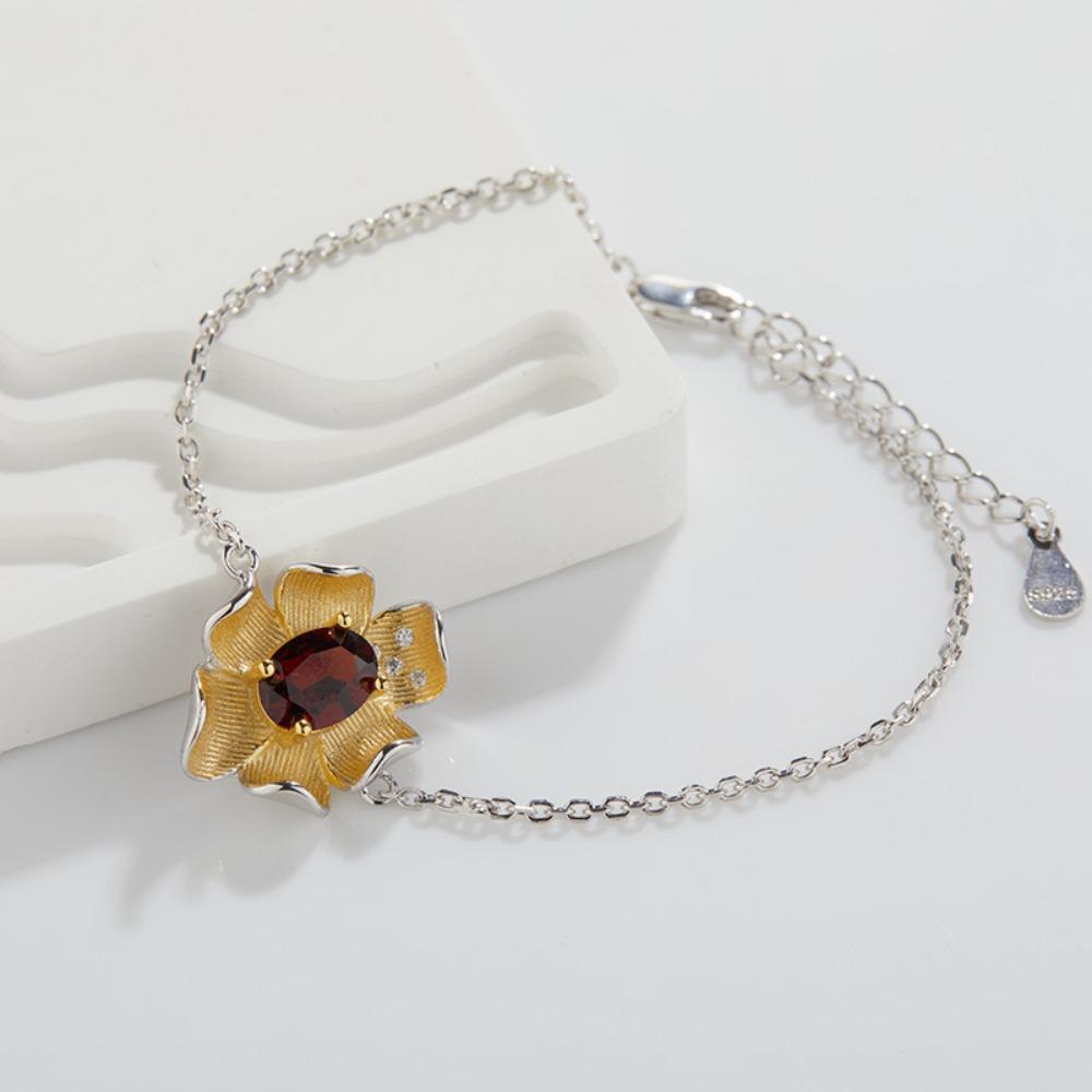 S925 Sterling Silver Necklace with Natural Color Treasures, Designed with Female Flowers, Necklace, Bracelet, Ring, Earrings