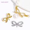 18K Gold Plated Bow Charms Connector,with Pearl Pendants Mounting,For Bracelet Jewelry Making Supplies DIY Accessories Connector