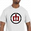 Red Black Sword Circle Logo Graphic T-Shirt Men Casual Short Sleeve Novelty Geometric Emblem Te