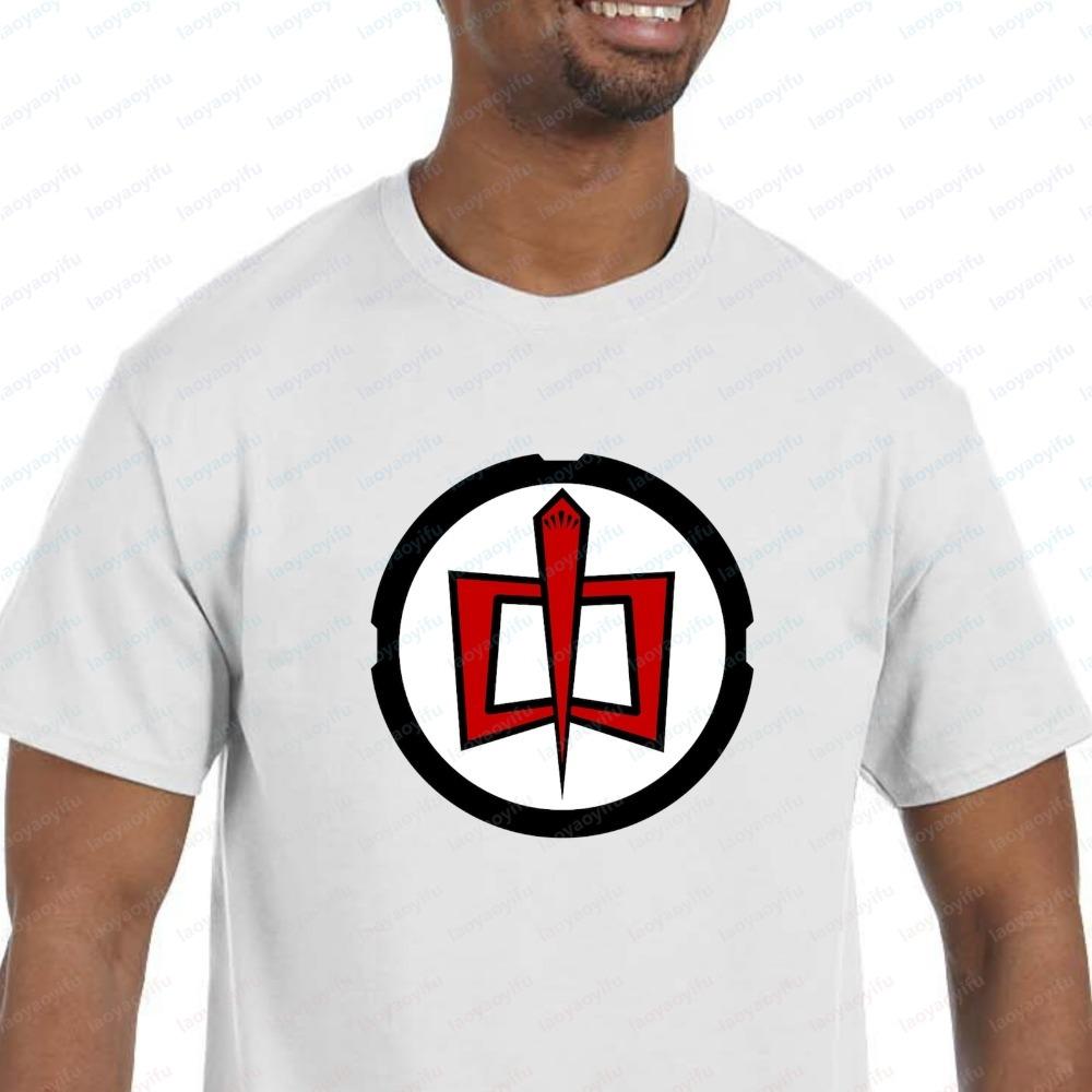 Red Black Sword Circle Logo Graphic T-Shirt Men Casual Short Sleeve Novelty Geometric Emblem Te