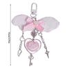 Romance Pink Heart With White Wing Key Chain Fashion Jewelry Lightweight Lovely Keyring For Women Girls