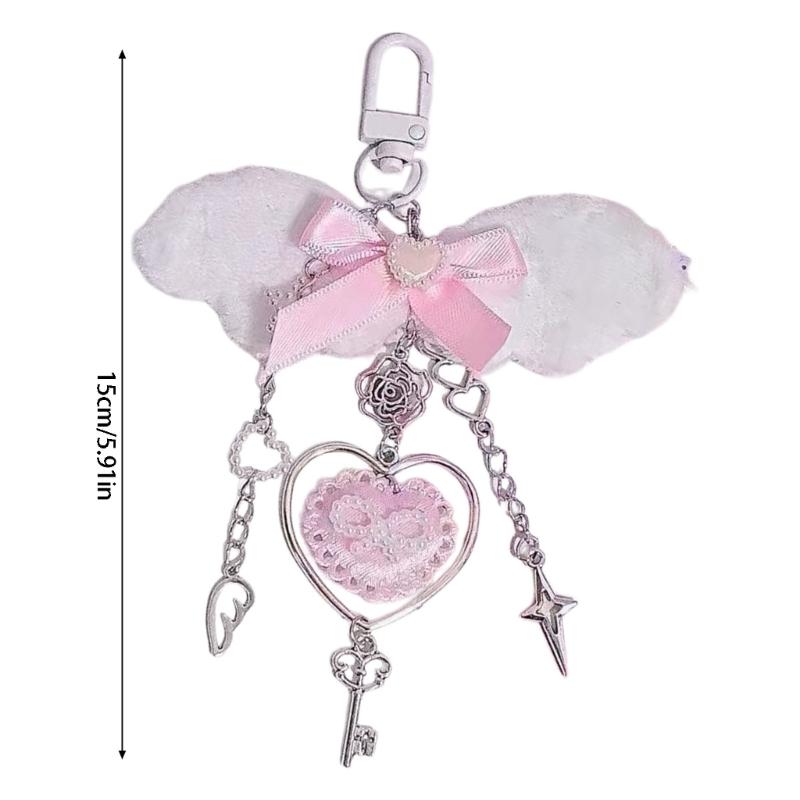 Romance Pink Heart With White Wing Key Chain Fashion Jewelry Lightweight Lovely Keyring For Women Girls