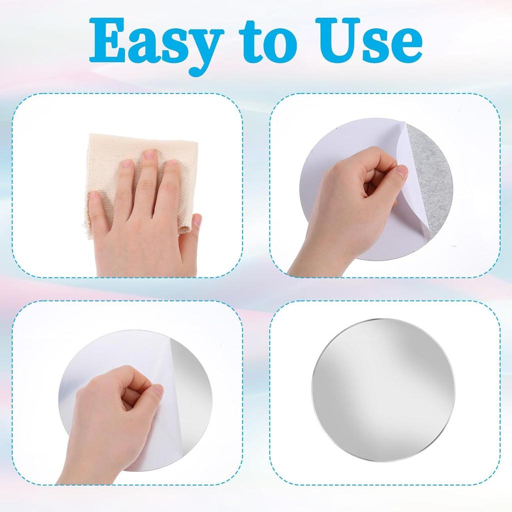 4 Pcs Mirror Sticker, 6 inch Round Adhesive Mirrors, Acrylic Mirror Wall Stickers Self Adhesive for Bathroom, Home, Living Room, Bedroom Decor