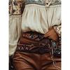Women Bohemian Off Shoulder Printed Puff Long Sleeve Blouse Elastic Smocked Ruched Front Button Casual Vintage Top