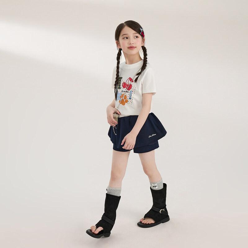 LUSON Girls' Xinjiang Cotton Short Sleeve T-Shirt