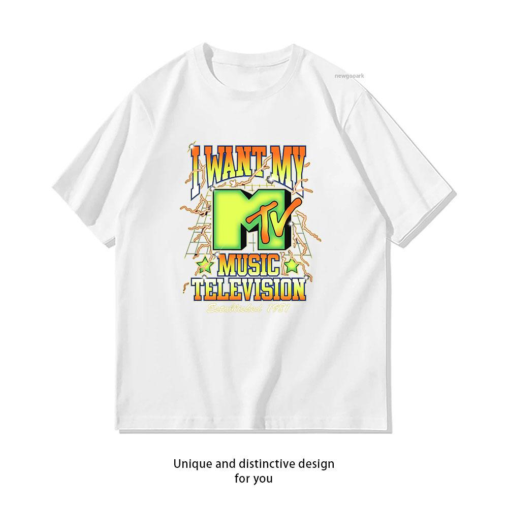 

MTV I Want My Music Television Since 1981 Retro Chest TShirt Women Unisex Casual cotton printed t shirts streetwear Shortsleev S