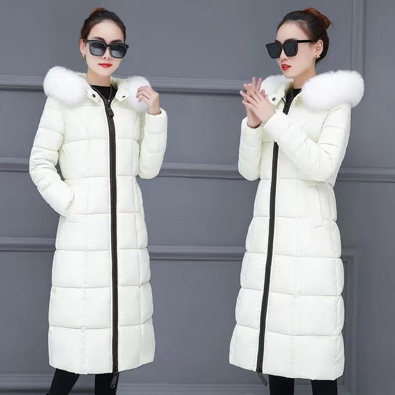 Womens Long Puffer Coat With Faux Fur Hood Winter Warm Plus Size Loose Fit