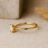 Fire Opal Bridal  Jewelry, Minimalist Solitaire Ring, Yellow Gold Plated Silver, Simple Birthday Gift for Her