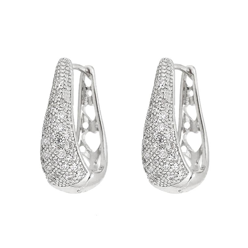 Luxury Bright Zirconia Hollow Hoop Earrings for Women Party Jewelry