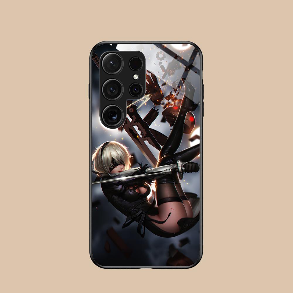 Anime Nier 2B Glass Mobile Phone Case for Samsung Galaxy A56 55 54 53 52 51 36 35 34 23 16 15 5G Colorful Cover